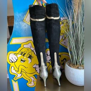 Versace Shoes Vintage Versace 9s Over The Knee Suede Leather Heel Thigh High Boot Gucci Ysl